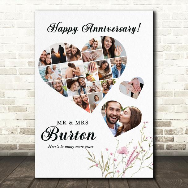 Photo Collage Wedding Anniversary Custom Gift 19-Photo Floral Print Or Canvas