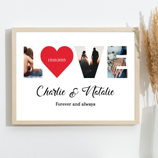 Photo Collage Wedding Anniversary Gift 3-Photo Love Red Heart Print Or Canvas