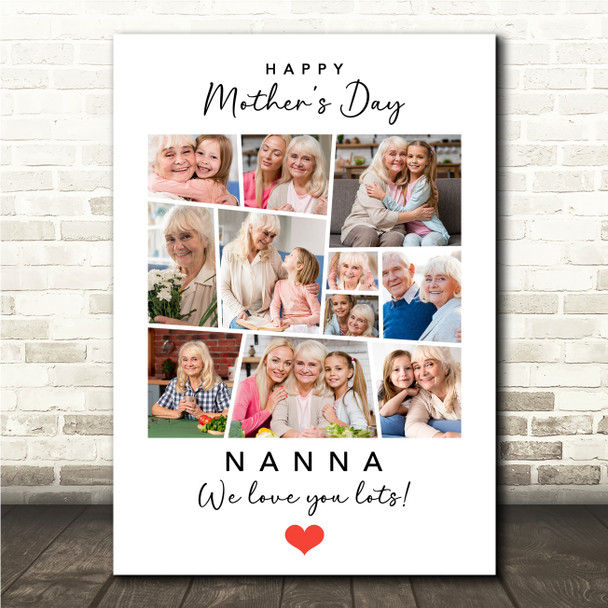 Photo Collage Gift For Nanna Mother's Day 11-Photo Red Heart Print Or Canvas