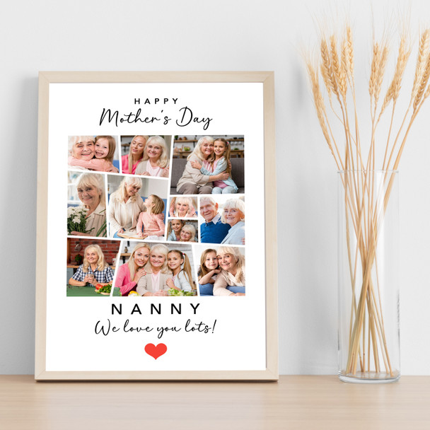 Photo Collage Gift For Nanny Mother's Day 11-Photo Red Heart Print Or Canvas