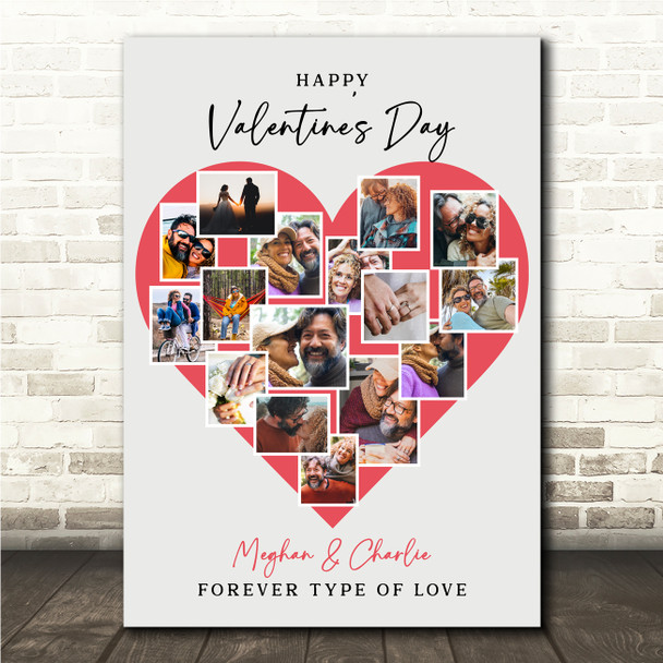 Photo Collage Valentine's Day Custom Gift 16-Photo Red Heart Print Or Canvas