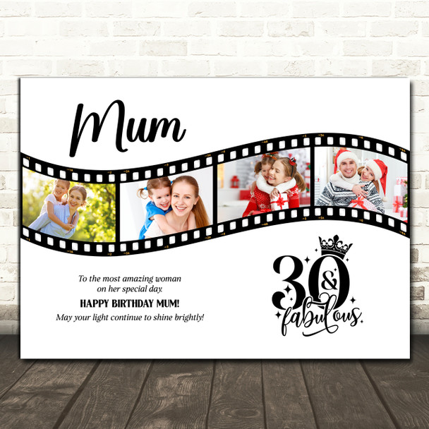 Photo Collage 30th Birthday Gift For Mum 4-Photo Camera Film Print Or Canvas