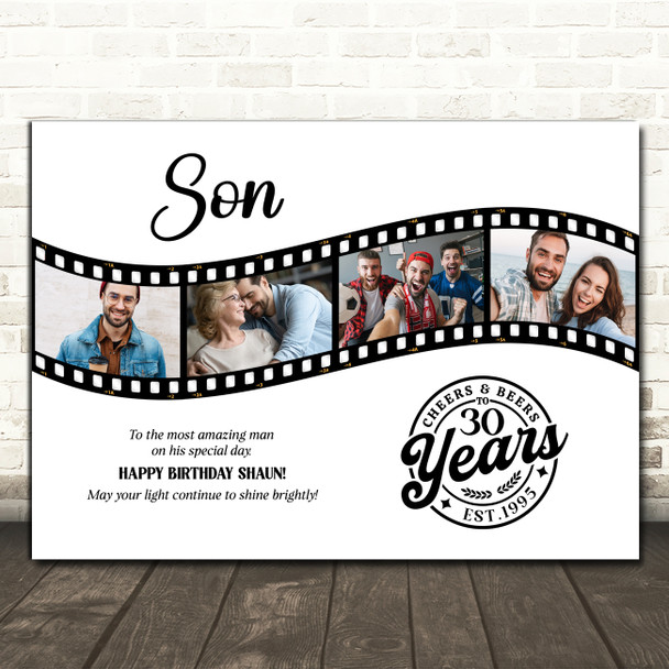 Photo Collage 30th Birthday Gift For Son 4-Photo Camera Film Print Or Canvas