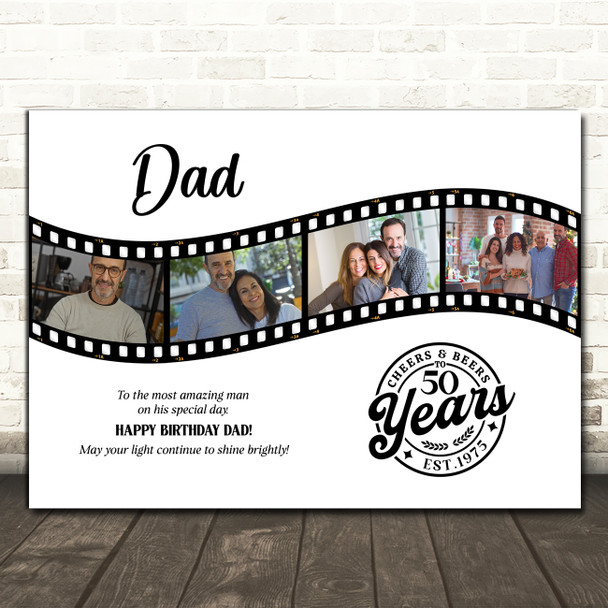 Photo Collage 50th Birthday Gift For Dad 4-Photo Camera Film Print Or Canvas