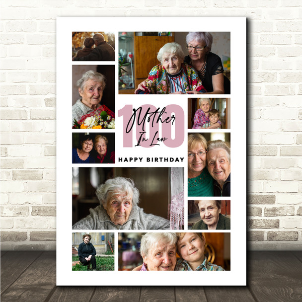 Photo Collage 100th Birthday Gift For Mother-In-Law 10-Photo Print Or Canvas