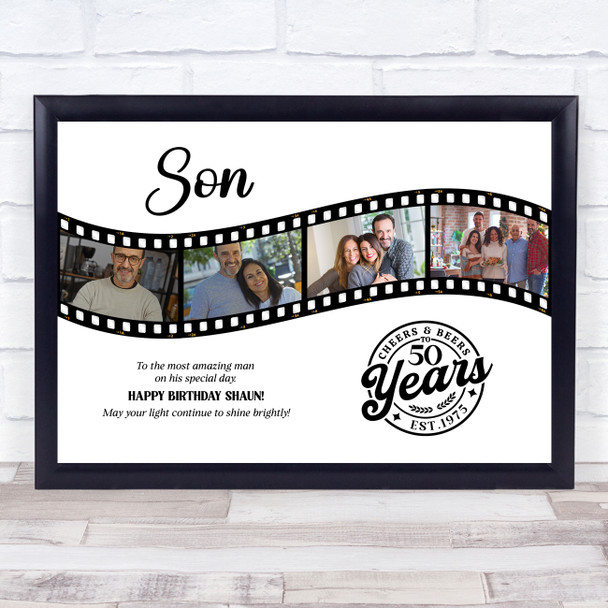 Photo Collage 50th Birthday Gift For Son 4-Photo Camera Film Print Or Canvas
