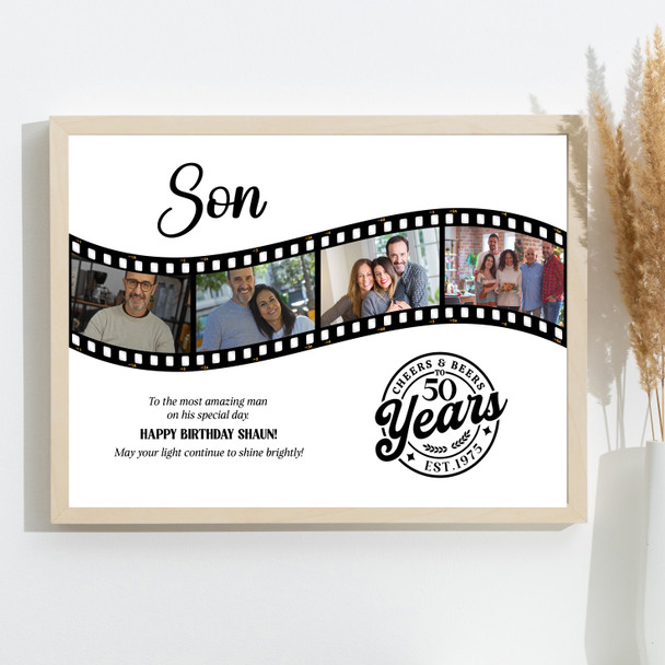 Photo Collage 50th Birthday Gift For Son 4-Photo Camera Film Print Or Canvas