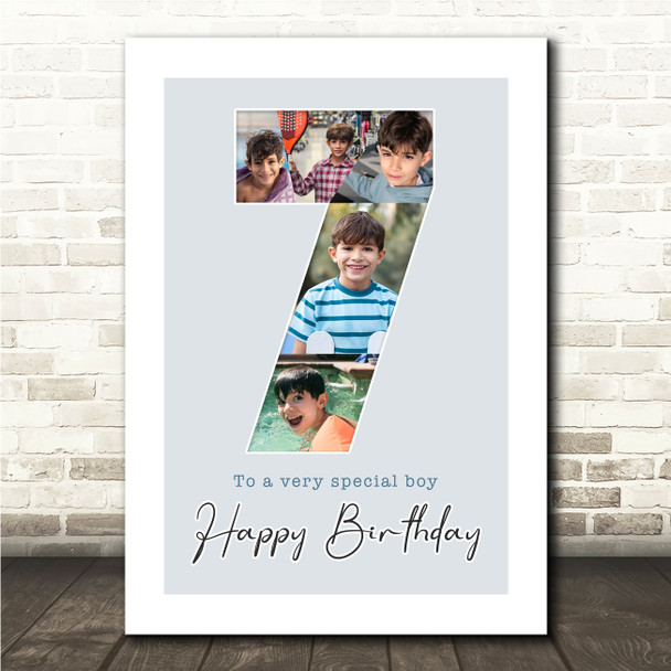 Photo Collage 5-Photo 7th Birthday Custom Gift For Boys Blue Print Or Canvas