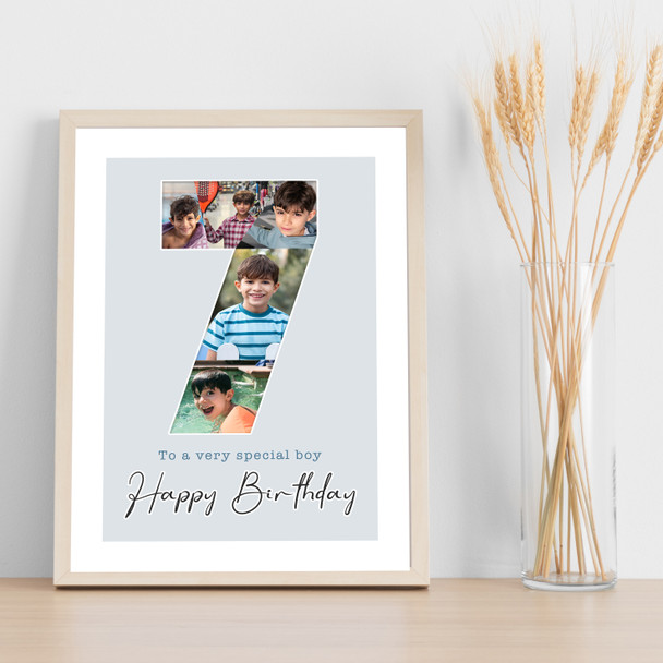 Photo Collage 5-Photo 7th Birthday Custom Gift For Boys Blue Print Or Canvas