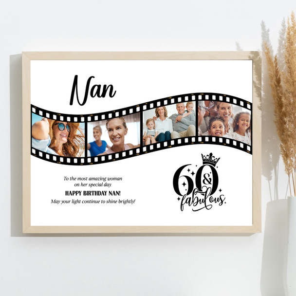 Photo Collage 60th Birthday Gift For Nan 4-Photo Camera Film Print Or Canvas