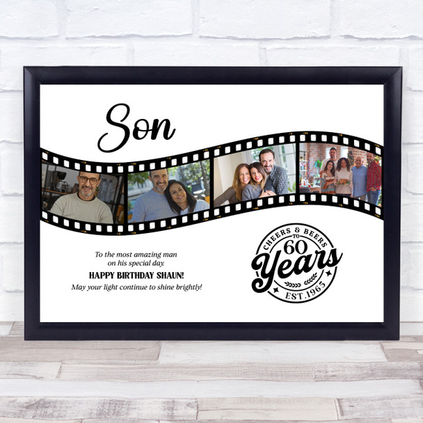 Photo Collage 60th Birthday Gift For Son 4-Photo Camera Film Print Or Canvas