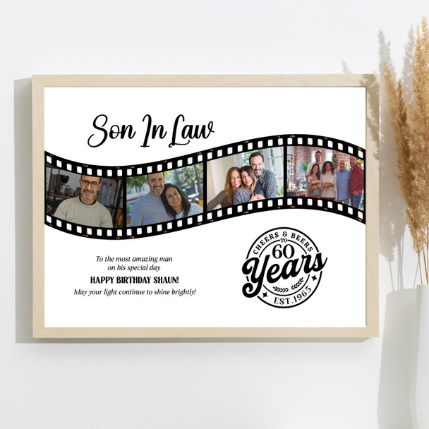 Photo Collage 60th Birthday Gift For Son-In-Law 4-Photo Film Print Or Canvas