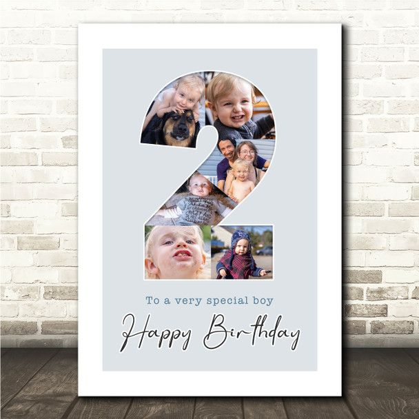 Photo Collage 6-Photo 2nd Birthday Custom Gift For Boys Blue Print Or Canvas