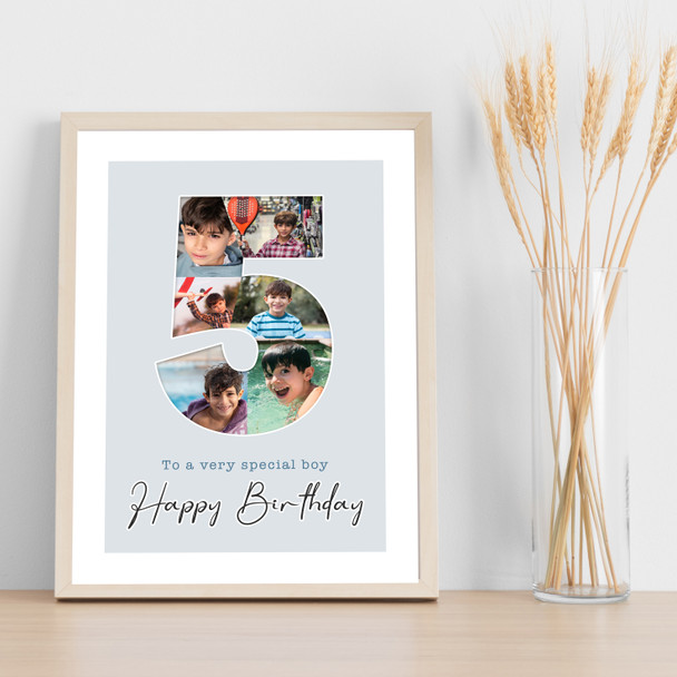 Photo Collage 6-Photo 5th Birthday Custom Gift For Boys Blue Print Or Canvas