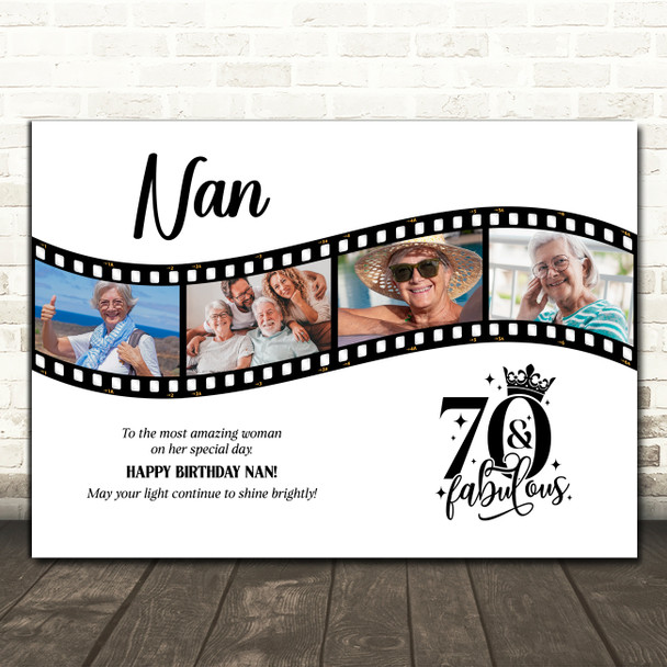 Photo Collage 70th Birthday Gift For Nan 4-Photo Camera Film Print Or Canvas