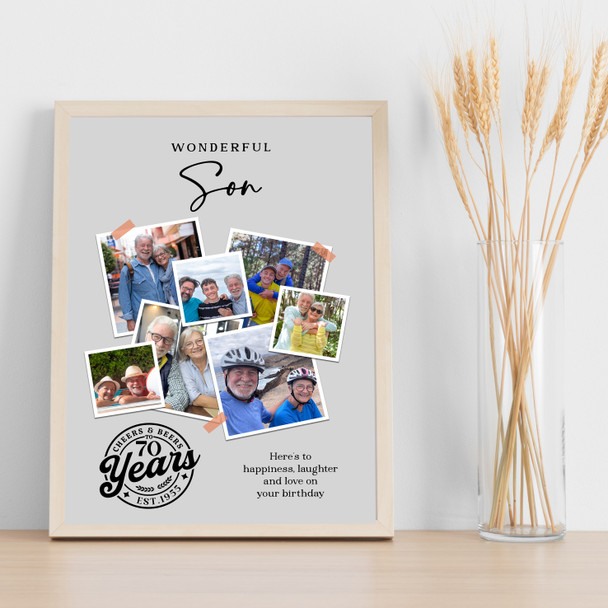 Photo Collage 70th Birthday Custom Gift For Son 7-Photo Grey Print Or Canvas Photo Collage 70th Birthday Custom Gift For Son 7-Photo Grey Print Or Canvas
