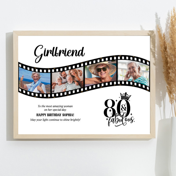 Photo Collage 80th Birthday Gift For Girlfriend 4-Photo Film Print Or Canvas