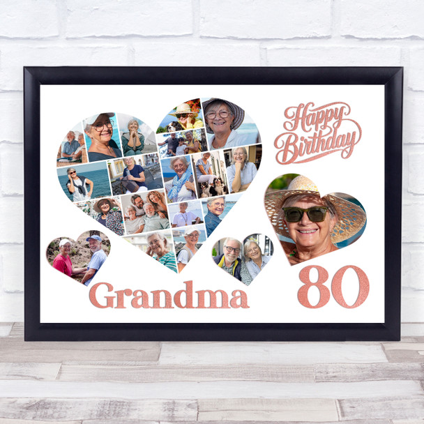 Photo Collage 80th Birthday Gift For Grandma 20-Photo Hearts Print Or Canvas