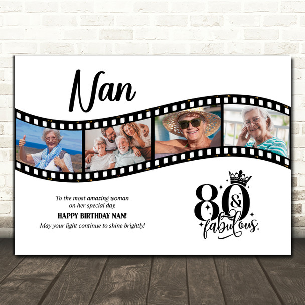 Photo Collage 80th Birthday Gift For Nan 4-Photo Camera Film Print Or Canvas