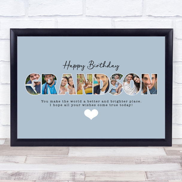 Photo Collage Blue 8-Photo Birthday Custom Gift For Grandson Print Or Canvas
