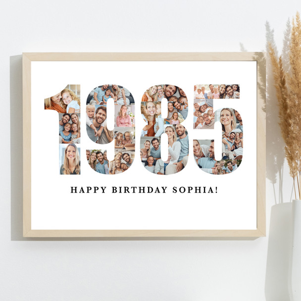 Photo Collage White Birthday Gift For Her 22-Photo Year 1985 Print Or Canvas