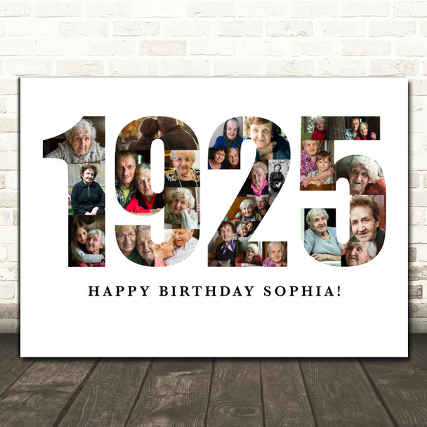 Photo Collage White Birthday Gift For Her 26-Photo Year 1925 Print Or Canvas
