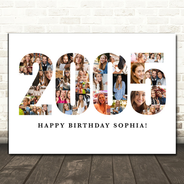 Photo Collage White Birthday Gift For Her 33-Photo Year 2005 Print Or Canvas