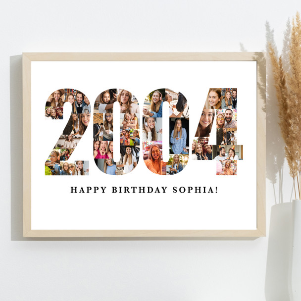 Photo Collage White Birthday Gift For Her 35-Photo Year 2004 Print Or Canvas