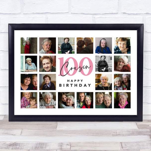 Photo Collage 100th Birthday Custom Gift For Cousin 20-Photo Print Or Canvas