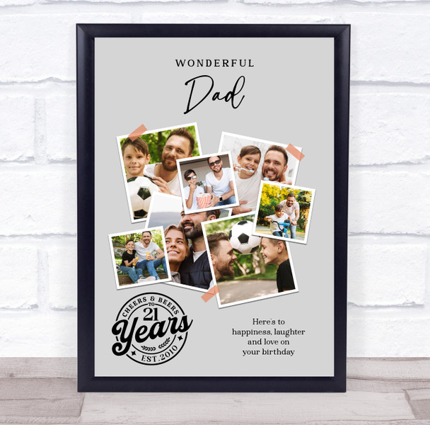 Photo Collage 21st Birthday Custom Gift For Dad 7-Photo Grey Print Or Canvas