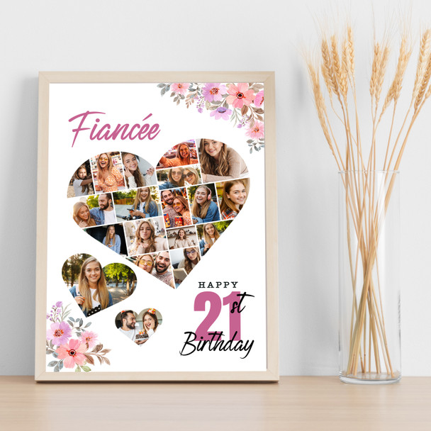 Photo Collage 21st Birthday Gift For Fiancée 19-Photo Floral Print Or Canvas