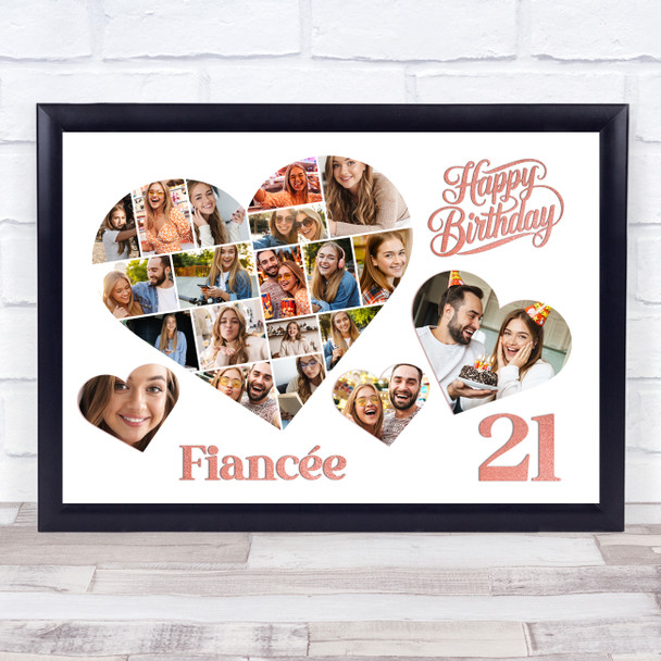 Photo Collage 21st Birthday Gift For Fiancée 20-Photo Hearts Print Or Canvas