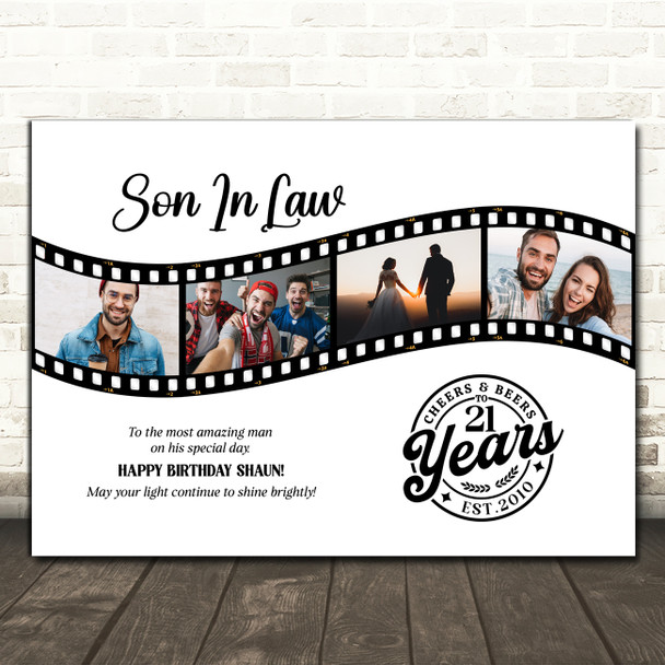 Photo Collage 21st Birthday Gift For Son-In-Law 4-Photo Film Print Or Canvas