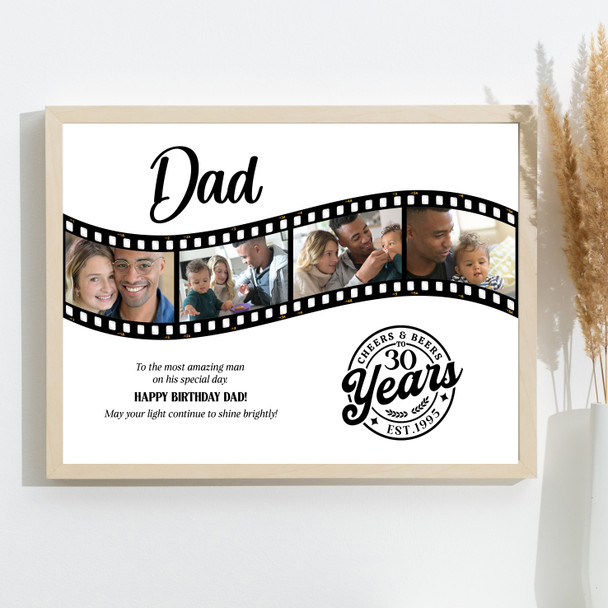 Photo Collage 30th Birthday Gift For Dad 4-Photo Camera Film Print Or Canvas