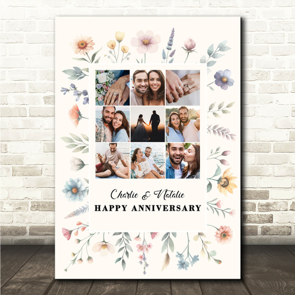 Photo Collage Wedding Anniversary Custom Gift 9-Photo Floral Print Or Canvas