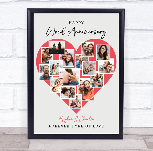 Photo Collage Wood 5th Wedding Anniversary Gift 16-Photo Red Print Or Canvas