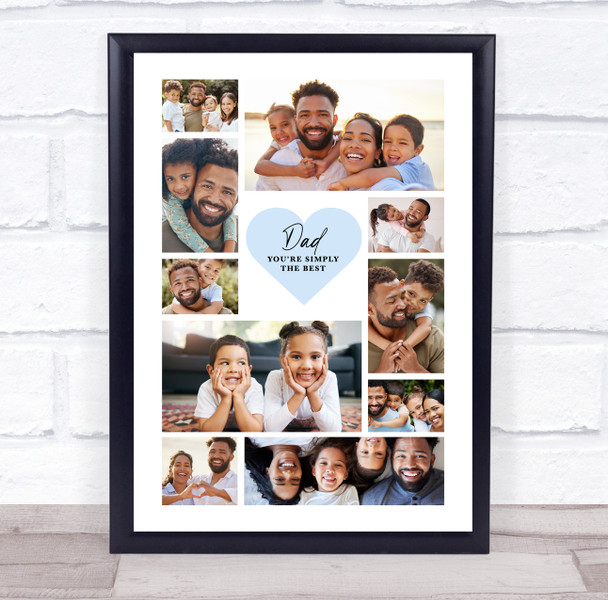 Photo Collage Father's Day Gift For Dad 10-Photo Blue Heart Print Or Canvas
