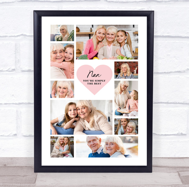 Photo Collage Gift For Nan Mother's Day 10-Photo Pink Heart Print Or Canvas