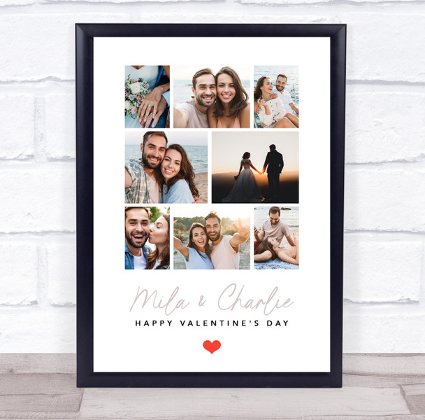 Photo Collage Valentine's Day Custom Gift 8-Photo Red Heart Print Or Canvas