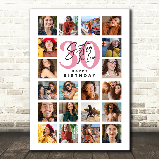 Photo Collage 30th Birthday Gift For Sister-In-Law 20-Photo Print Or Canvas