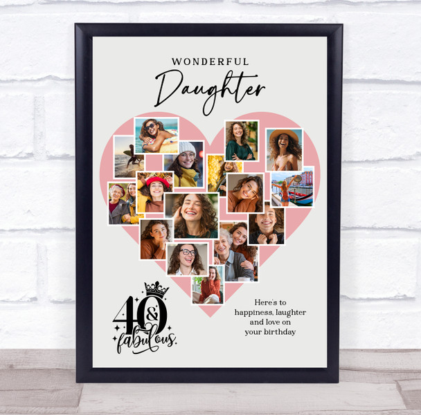 Photo Collage 40th Birthday Gift For Daughter 16-Photo Pink Print Or Canvas