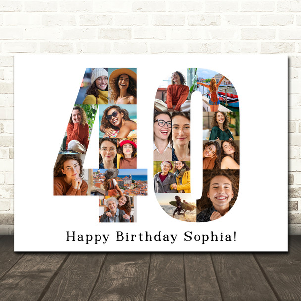 Photo Collage 40th Birthday Gift For Her 19-Photo Number 40 Print Or Canvas