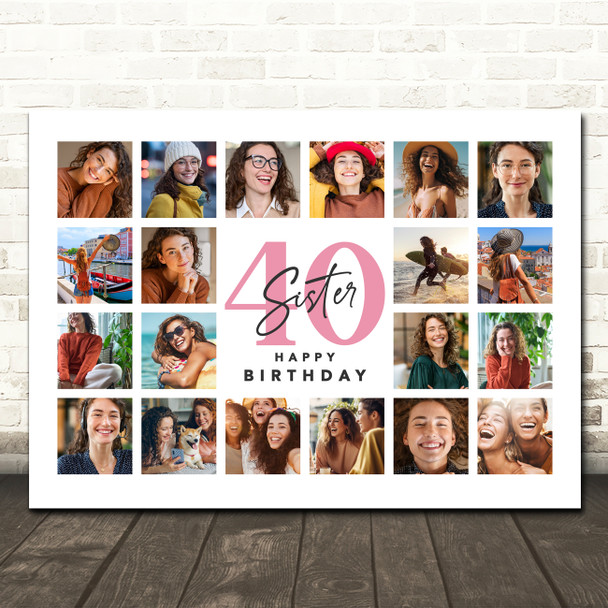 Photo Collage 40th Birthday Custom Gift For Sister 20-Photo Print Or Canvas