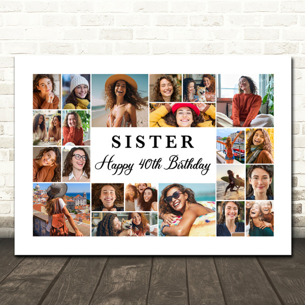 Photo Collage 40th Birthday Custom Gift For Sister 22-Photo Print Or Canvas
