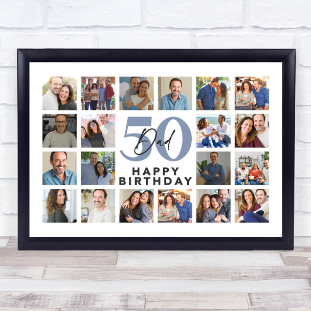 Photo Collage 50th Birthday Gift For Dad 20-Photo Landscape Print Or Canvas