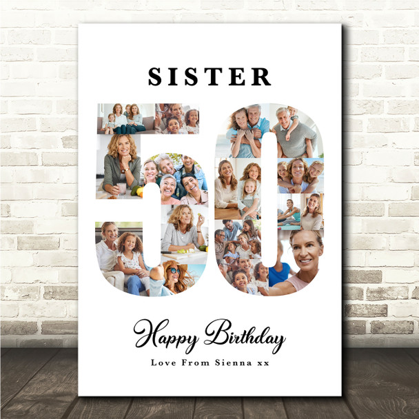 Photo Collage 50th Birthday Gift For Her 17-Photo Number 50 Print Or Canvas