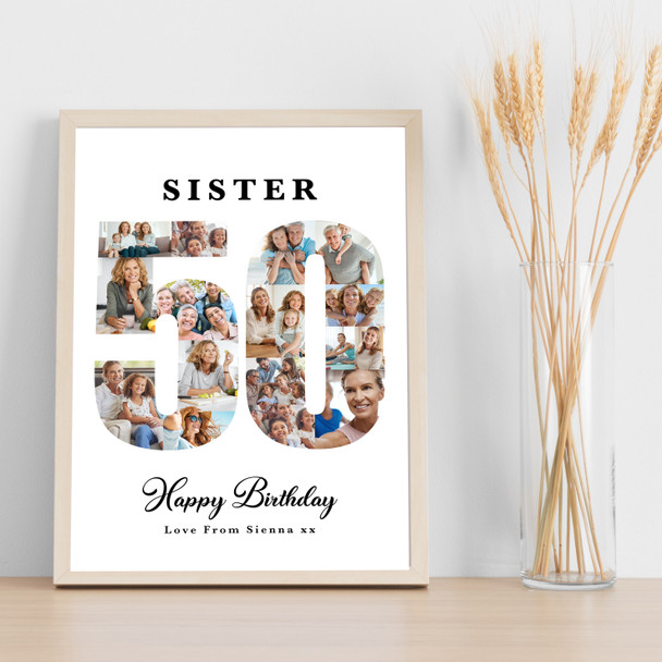 Photo Collage 50th Birthday Gift For Her 17-Photo Number 50 Print Or Canvas