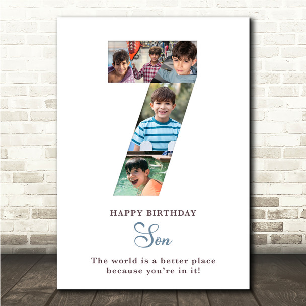 Photo Collage 5-Photo 7th Birthday Gift For Boys Kids White Print Or Canvas