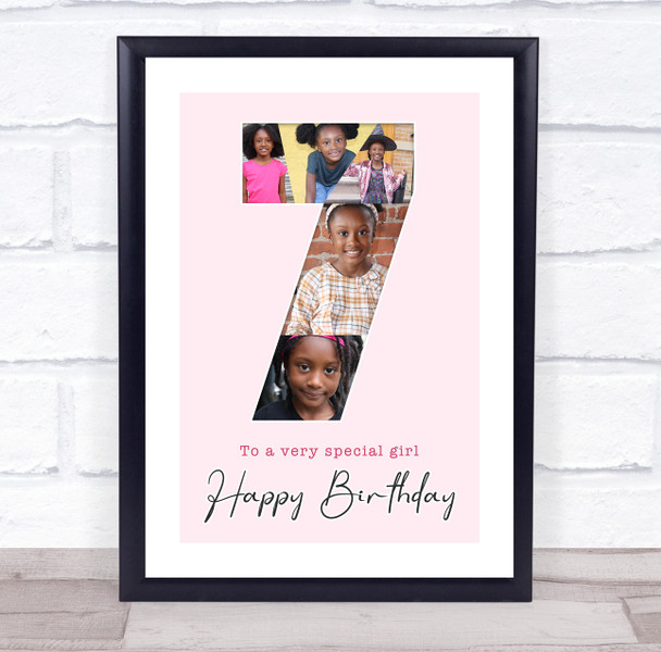 Photo Collage 5-Photo 7th Birthday Gift For Girls Kids Pink Print Or Canvas Photo Collage 5-Photo 7th Birthday Gift For Girls Kids Pink Print Or Canvas