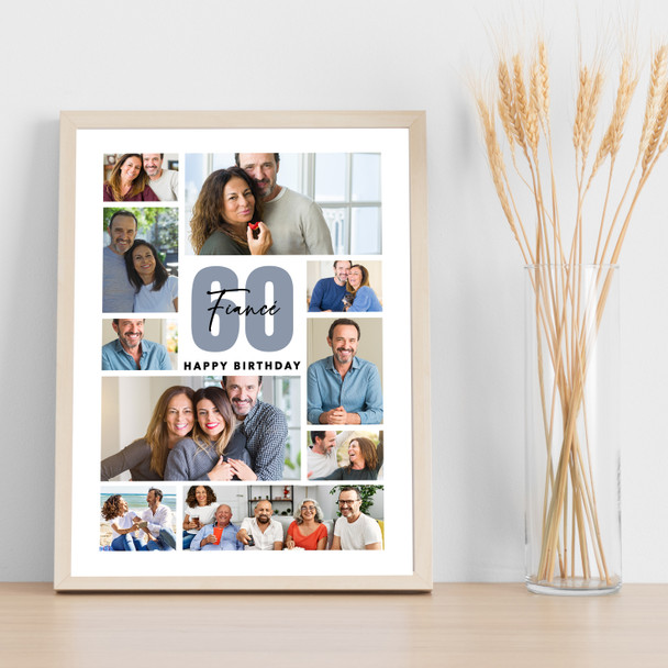 Photo Collage 60th Birthday Custom Gift For Fiancé 10-Photo Print Or Canvas